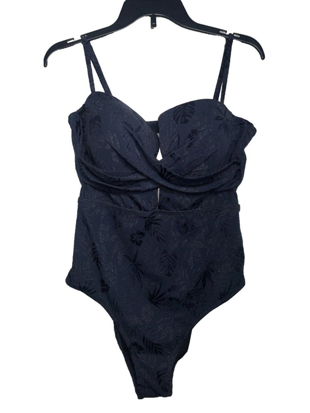 NWT Cupshe One Piece Swimsuit XL Royal Blue Textured Floral Print Swimwear